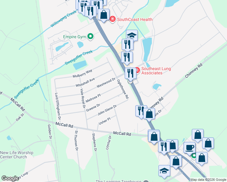 map of restaurants, bars, coffee shops, grocery stores, and more near 106 Melrose Place in Rincon