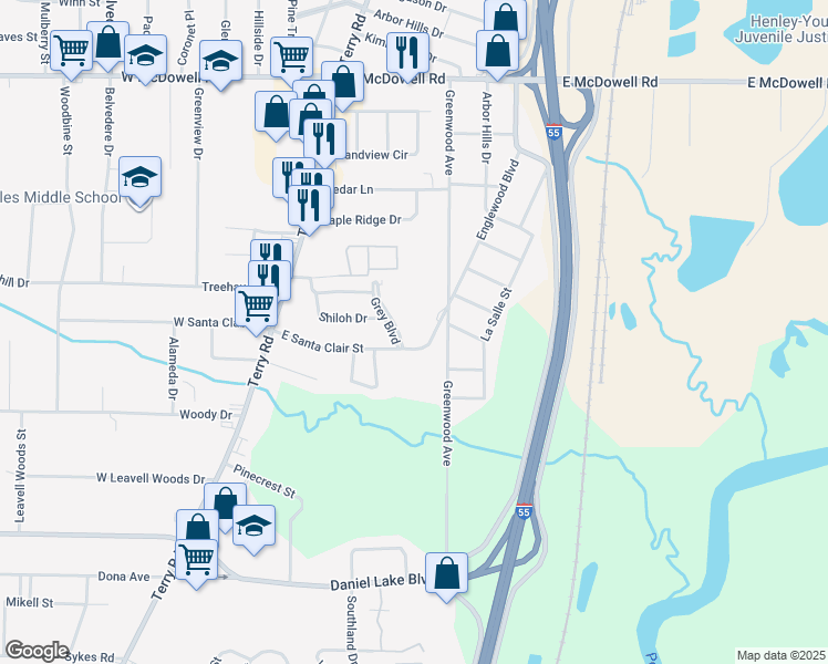 map of restaurants, bars, coffee shops, grocery stores, and more near 300 East Santa Clair Street in Jackson