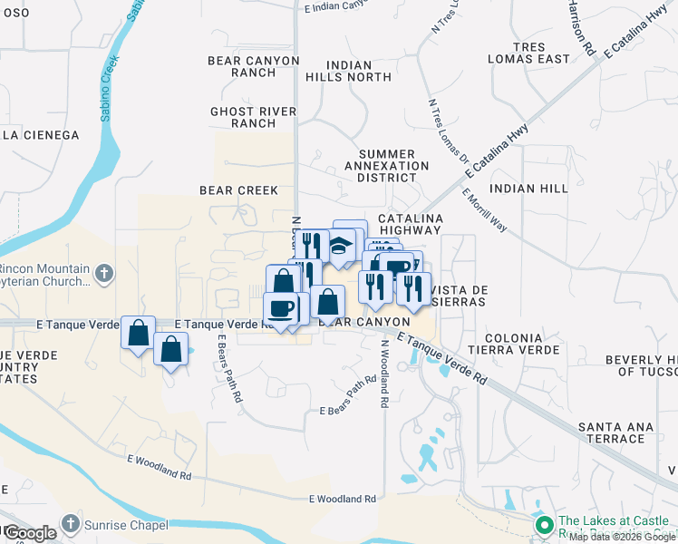 map of restaurants, bars, coffee shops, grocery stores, and more near 9055 East Catalina Highway in Tucson