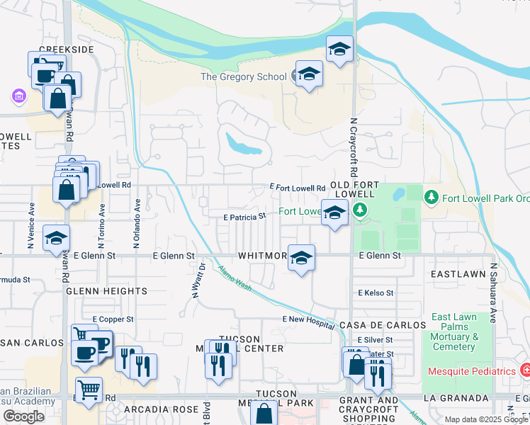 map of restaurants, bars, coffee shops, grocery stores, and more near 2911 North Beverly Avenue in Tucson