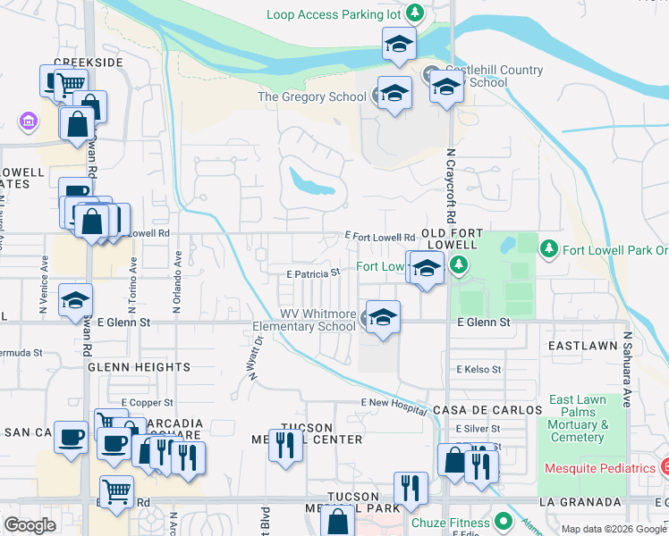 map of restaurants, bars, coffee shops, grocery stores, and more near 2911 North Beverly Avenue in Tucson