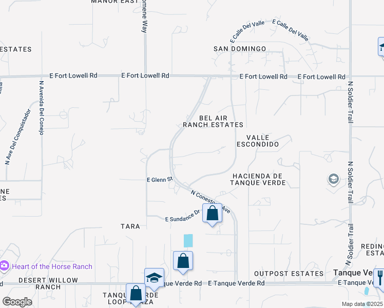 map of restaurants, bars, coffee shops, grocery stores, and more near East Chuckwagon Circle in Tucson