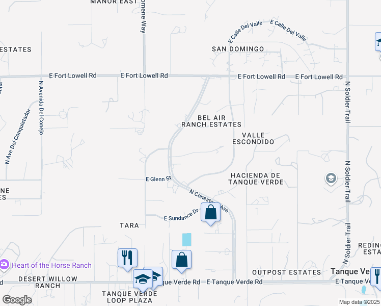 map of restaurants, bars, coffee shops, grocery stores, and more near East Chuckwagon Circle in Tucson