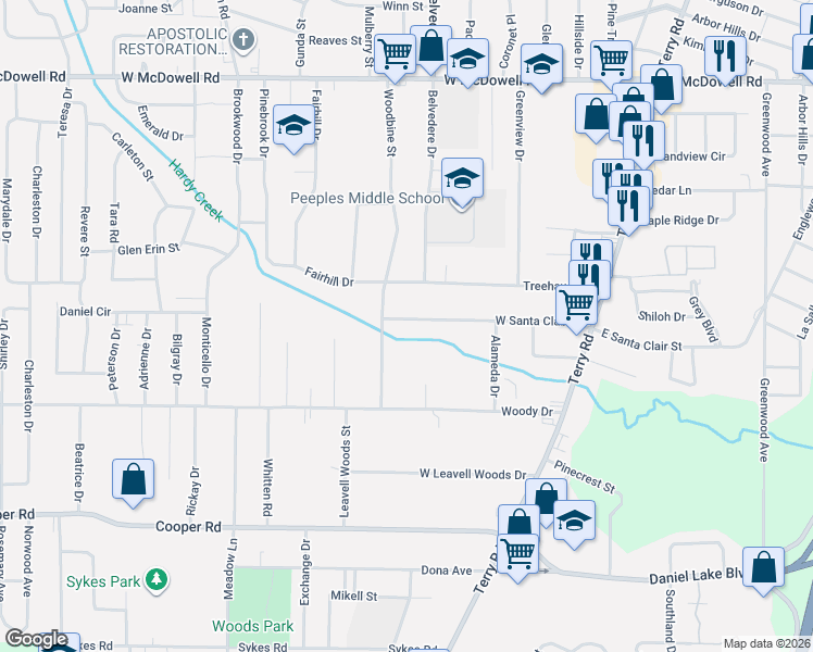 map of restaurants, bars, coffee shops, grocery stores, and more near 311 West Santa Clair Street in Jackson