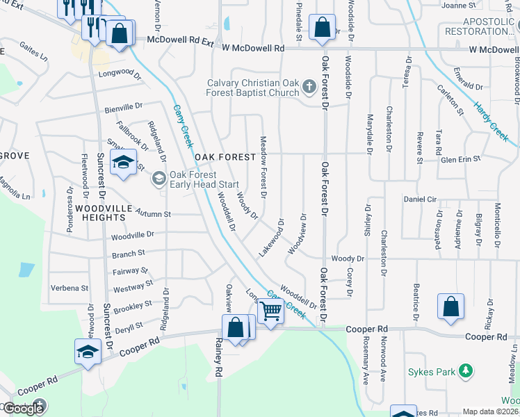 map of restaurants, bars, coffee shops, grocery stores, and more near 3120 Meadow Forest Drive in Jackson