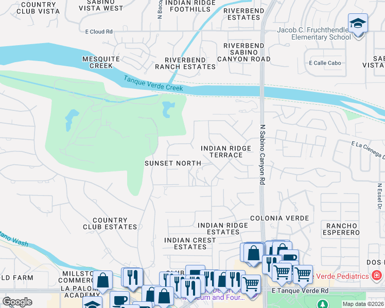 map of restaurants, bars, coffee shops, grocery stores, and more near 6814 East Cll Luciente in Tucson