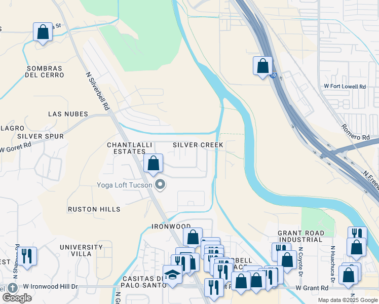 map of restaurants, bars, coffee shops, grocery stores, and more near 2943 North Gold Creek Place in Tucson