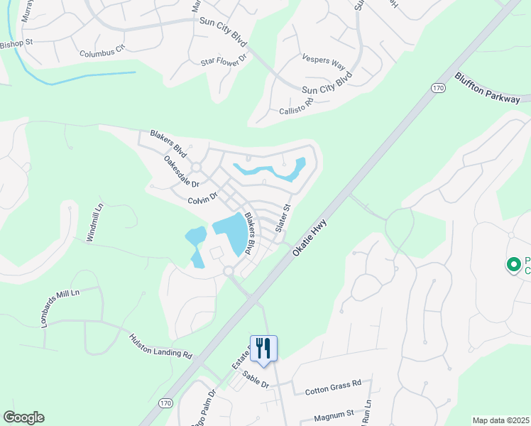 map of restaurants, bars, coffee shops, grocery stores, and more near 132 Crabble Mill Drive in Bluffton