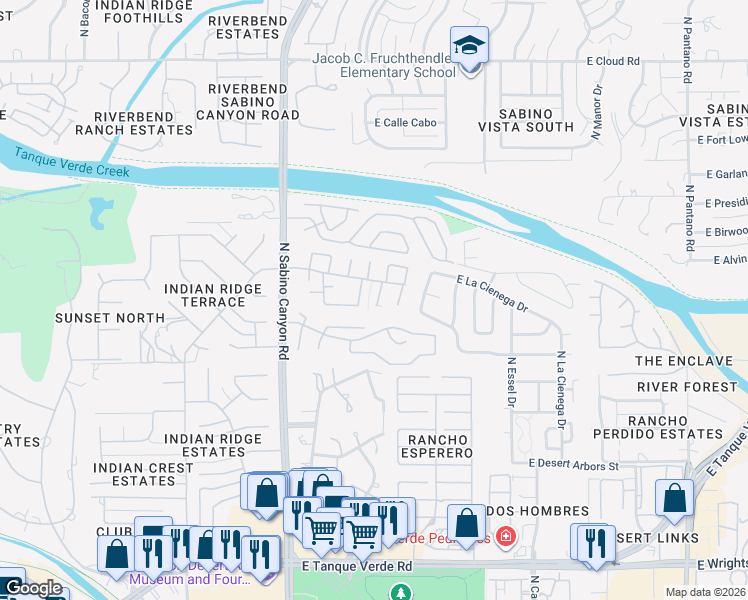map of restaurants, bars, coffee shops, grocery stores, and more near 2925 North Cascada Circle in Tucson