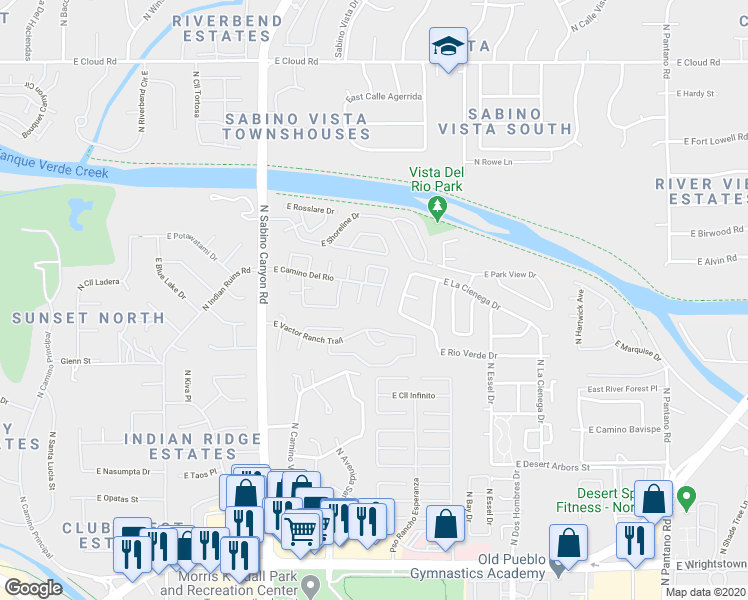 map of restaurants, bars, coffee shops, grocery stores, and more near 2925 North Cascada Circle in Tucson