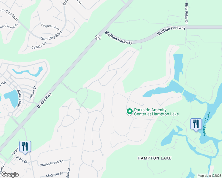 map of restaurants, bars, coffee shops, grocery stores, and more near 10 Junction Way in Bluffton