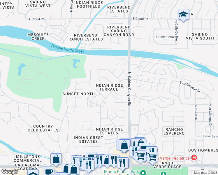 map of restaurants, bars, coffee shops, grocery stores, and more near 6965 East Blue Lake Drive in Tucson