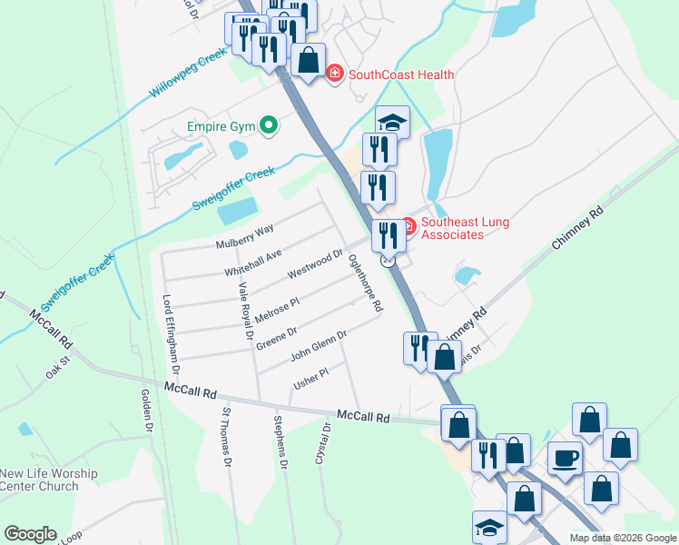 map of restaurants, bars, coffee shops, grocery stores, and more near 106 Melrose Pl in Rincon