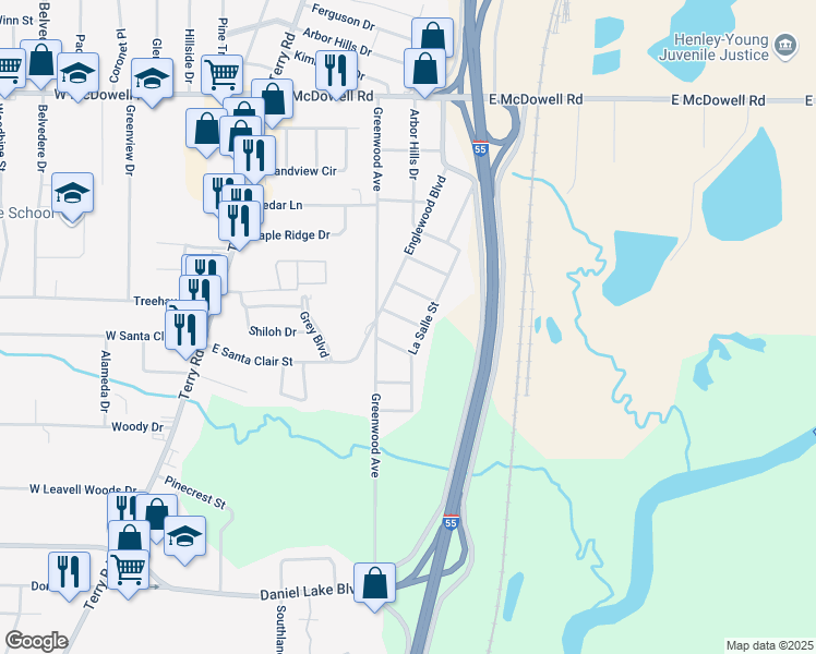map of restaurants, bars, coffee shops, grocery stores, and more near 451 Fielding Avenue in Jackson