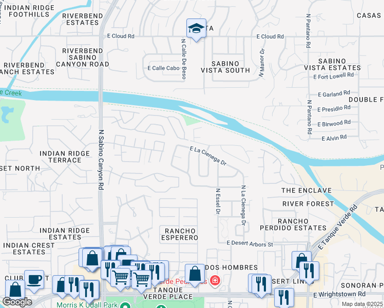 map of restaurants, bars, coffee shops, grocery stores, and more near 2950 North La Chiquita Avenue in Tucson