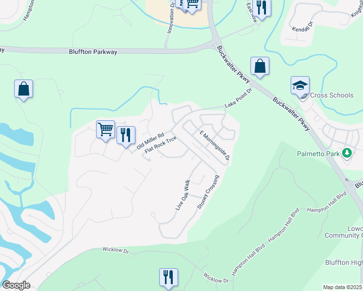 map of restaurants, bars, coffee shops, grocery stores, and more near 118 Stoney Crossing in Bluffton