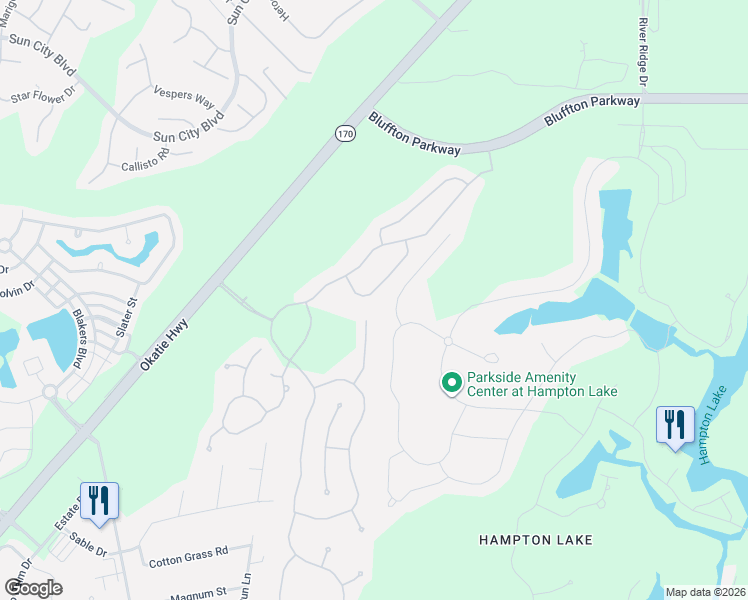 map of restaurants, bars, coffee shops, grocery stores, and more near 10 Junction Way in Bluffton