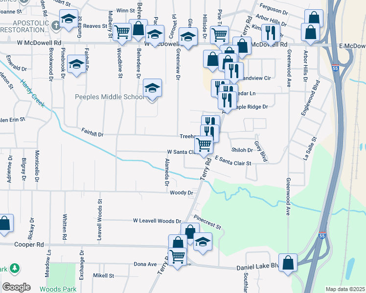 map of restaurants, bars, coffee shops, grocery stores, and more near 148 West Santa Clair Street in Jackson