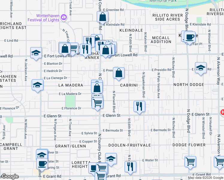 map of restaurants, bars, coffee shops, grocery stores, and more near 2945 North Flanwill Boulevard in Tucson