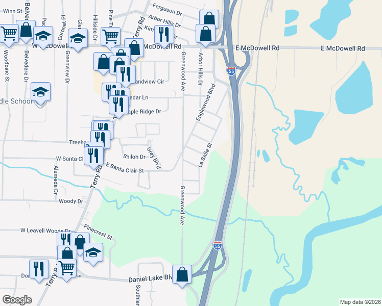 map of restaurants, bars, coffee shops, grocery stores, and more near 451 Fielding Avenue in Jackson
