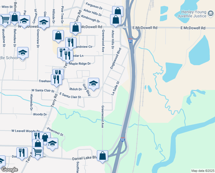 map of restaurants, bars, coffee shops, grocery stores, and more near 451 Fielding Avenue in Jackson