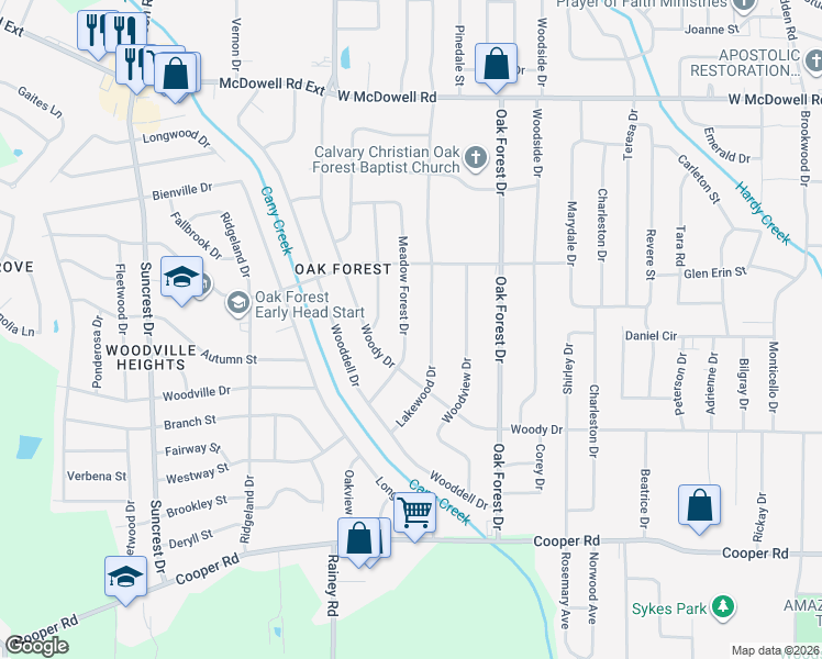 map of restaurants, bars, coffee shops, grocery stores, and more near 3120 Meadow Forest Drive in Jackson