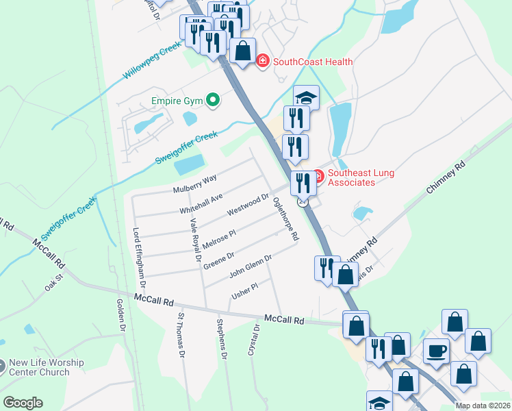 map of restaurants, bars, coffee shops, grocery stores, and more near 106 Melrose Place in Rincon
