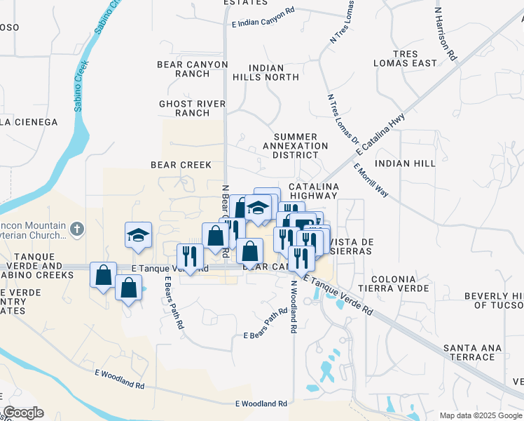 map of restaurants, bars, coffee shops, grocery stores, and more near 9055 East Catalina Highway in Tucson