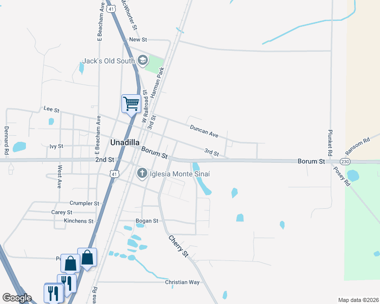 map of restaurants, bars, coffee shops, grocery stores, and more near 1024 Borum Street in Unadilla