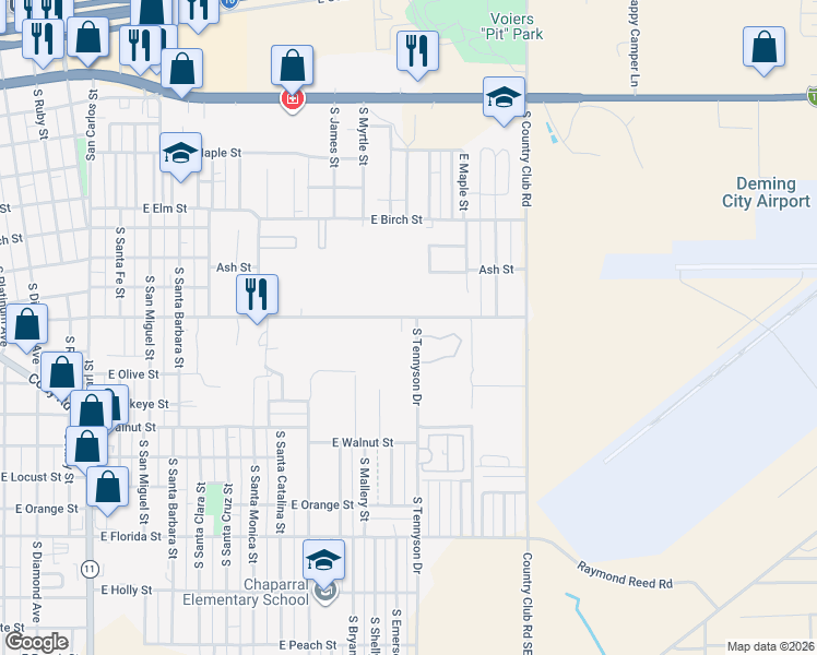 map of restaurants, bars, coffee shops, grocery stores, and more near 1814 East Poplar Street in Deming