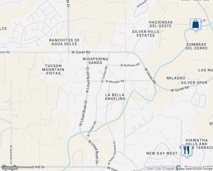 map of restaurants, bars, coffee shops, grocery stores, and more near 3481 West Morgan Road in Tucson