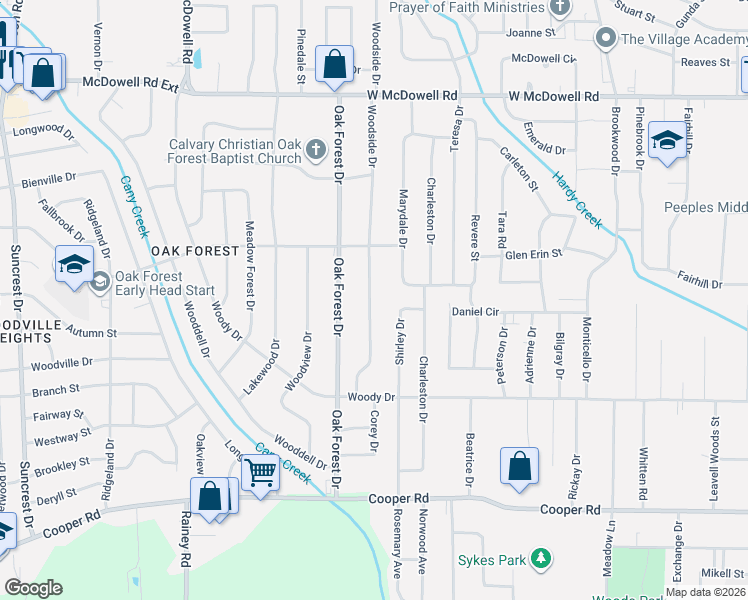 map of restaurants, bars, coffee shops, grocery stores, and more near 3071 Woodside Drive in Jackson