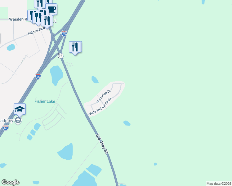 map of restaurants, bars, coffee shops, grocery stores, and more near 225 Vista Del Verde Drive in Hope Hull