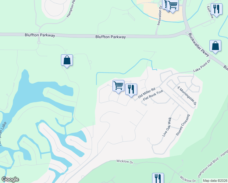 map of restaurants, bars, coffee shops, grocery stores, and more near 3 Hollowtail Drive in Bluffton