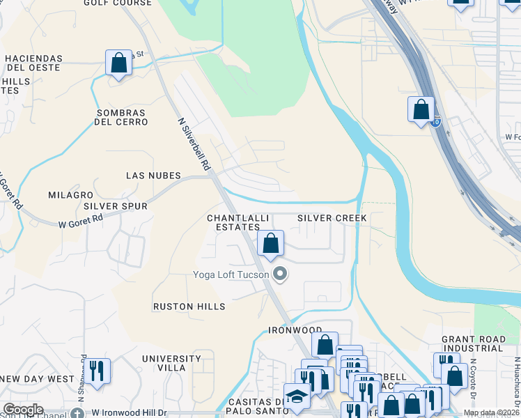 map of restaurants, bars, coffee shops, grocery stores, and more near 3041 North Dasylirion Drive in Tucson