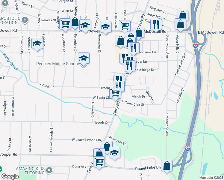 map of restaurants, bars, coffee shops, grocery stores, and more near 122 Treehaven Drive in Jackson
