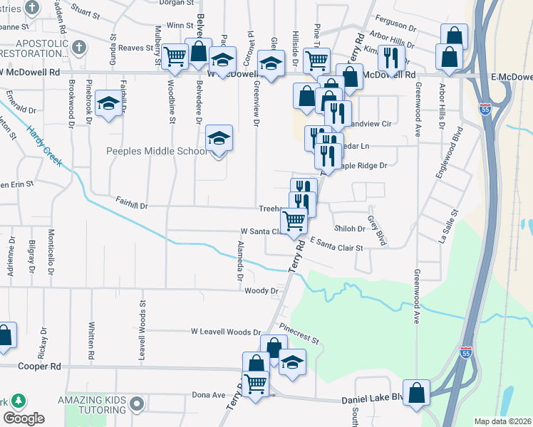 map of restaurants, bars, coffee shops, grocery stores, and more near 3046 Greenview Drive in Jackson