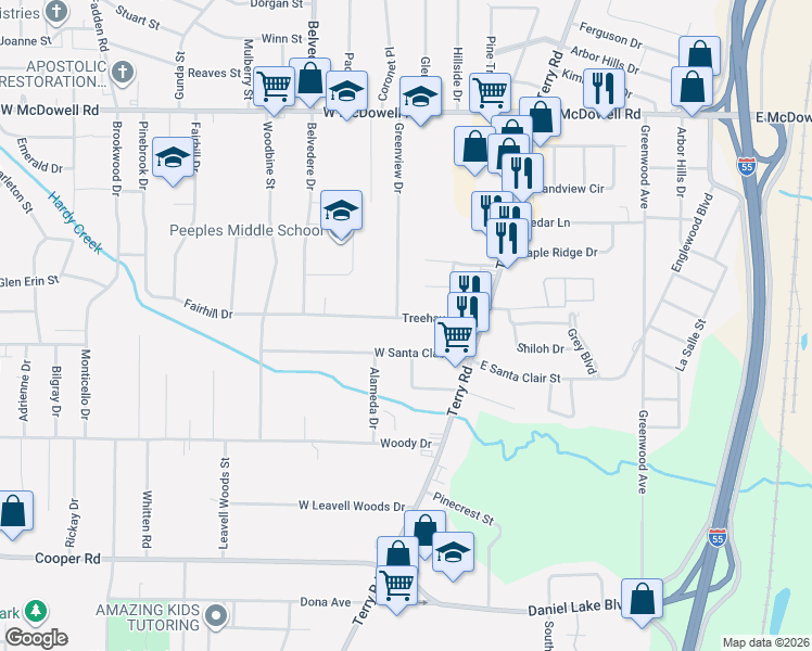 map of restaurants, bars, coffee shops, grocery stores, and more near 3046 Greenview Drive in Jackson