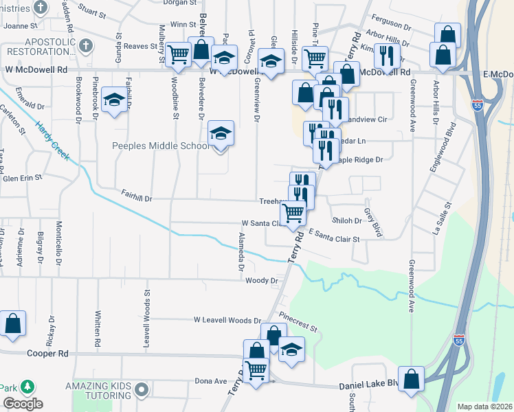 map of restaurants, bars, coffee shops, grocery stores, and more near 3046 Greenview Drive in Jackson