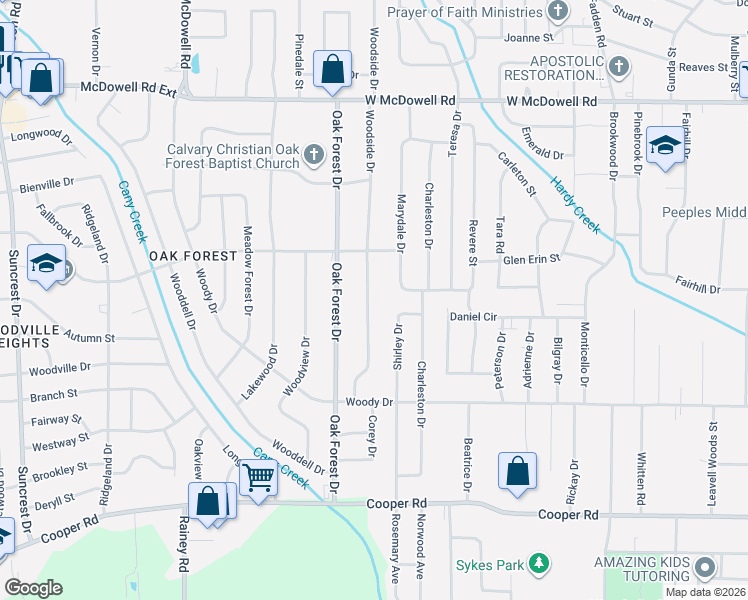 map of restaurants, bars, coffee shops, grocery stores, and more near 3033 Woodside Drive in Jackson
