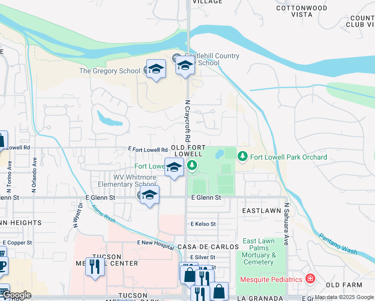 map of restaurants, bars, coffee shops, grocery stores, and more near 5668 East Fort Lowell Road in Tucson