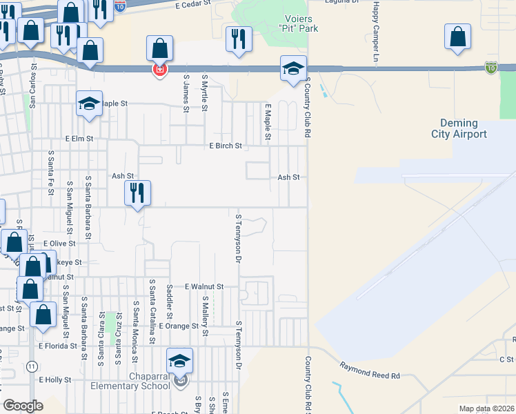 map of restaurants, bars, coffee shops, grocery stores, and more near 403 Kansas Street in Deming
