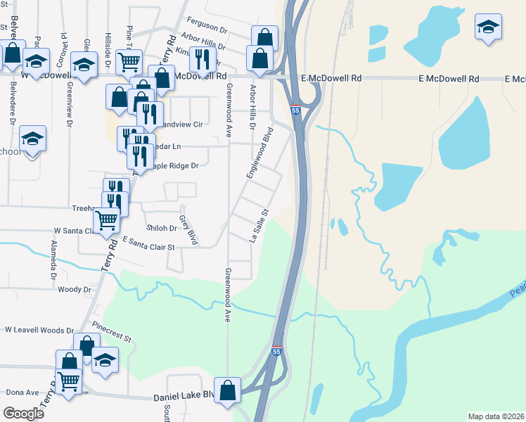map of restaurants, bars, coffee shops, grocery stores, and more near 471 Clark Avenue in Jackson