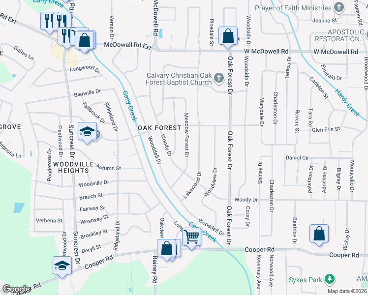map of restaurants, bars, coffee shops, grocery stores, and more near 3026 Meadow Forest Drive in Jackson