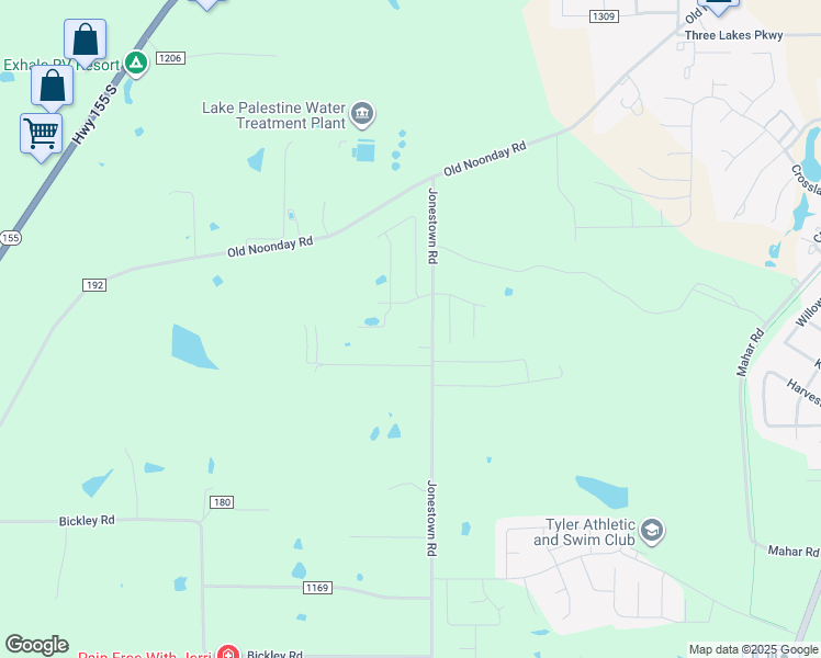 map of restaurants, bars, coffee shops, grocery stores, and more near 15010 County Road 178 in Tyler