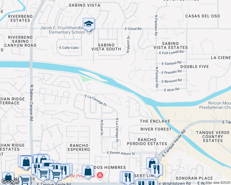 map of restaurants, bars, coffee shops, grocery stores, and more near 7659 East Park View Drive in Tucson
