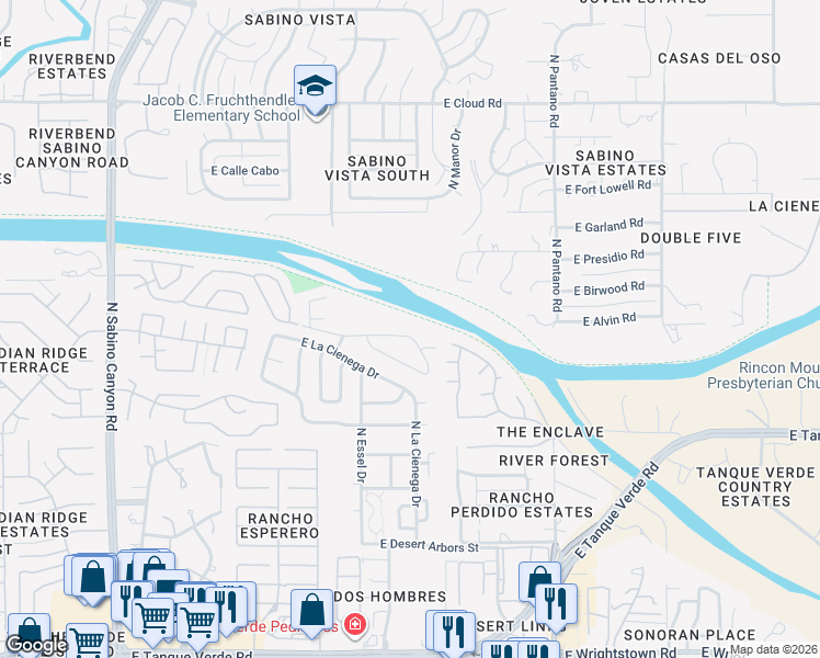 map of restaurants, bars, coffee shops, grocery stores, and more near 7659 East Park View Drive in Tucson