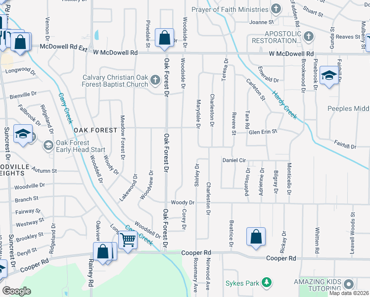 map of restaurants, bars, coffee shops, grocery stores, and more near 3046 Woodside Drive in Jackson