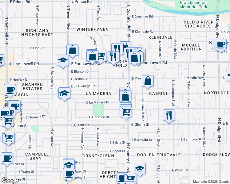 map of restaurants, bars, coffee shops, grocery stores, and more near 3001 North Ann Eve Place in Tucson