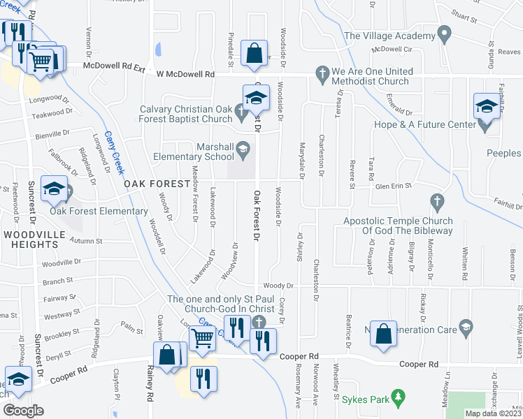 map of restaurants, bars, coffee shops, grocery stores, and more near 3048 Oak Forest Drive in Jackson
